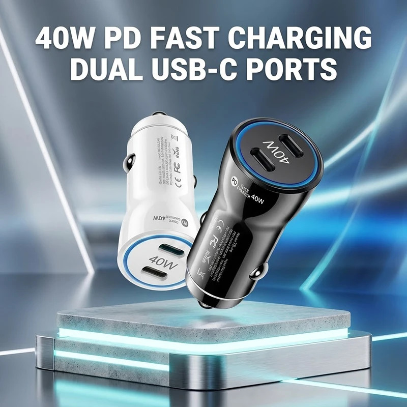 2pcs 40W Dual Port USB C Car Charger PD Fast Auto Adapter Smart Chip Temperature Control Stable Contacts For Cell Phones Tablets