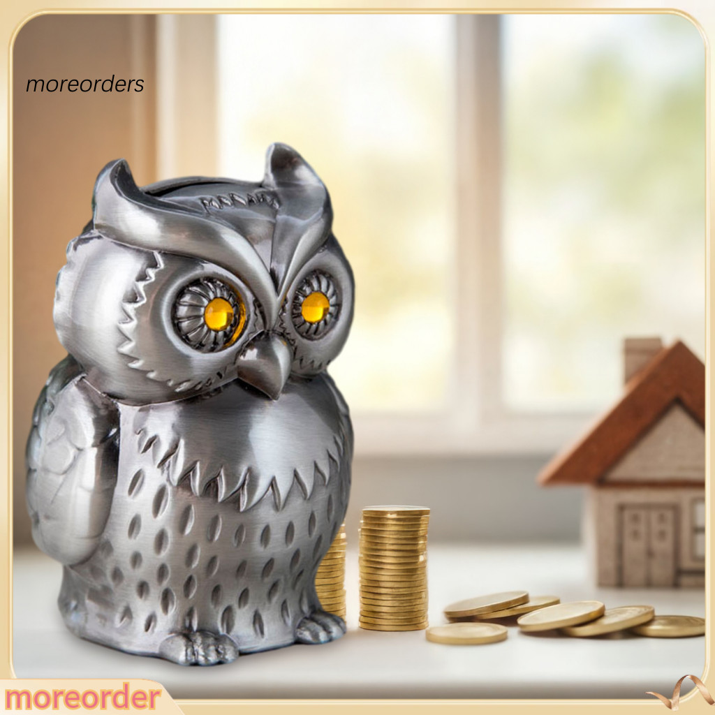 Metal Owl Piggy Bank Realistic Shaped Coin Storage Box for Kids and Adults Money Saving Jar Cute Desktop Decoration Perf
