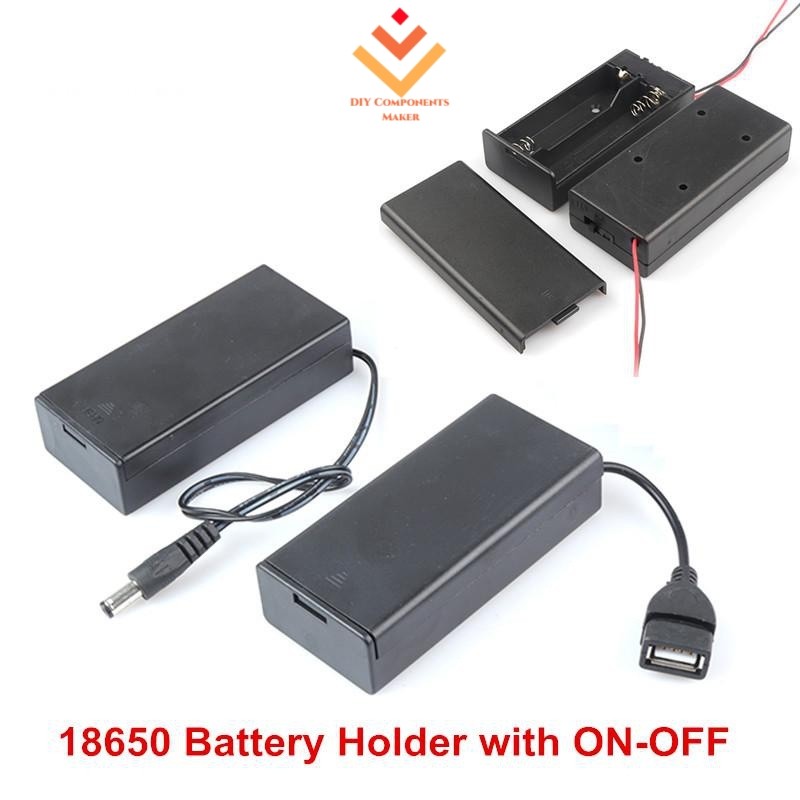 2 Slots 3.7V 18650 Caixa De Bateria Titular Série Conexão Interruptor Liga-Desliga Armazenamento Com Cabo De Fio , USB ,
