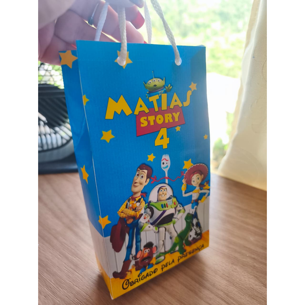 10 mini sacolinha surpresa 10x18 lembrancinha de aniversário com alça toy story