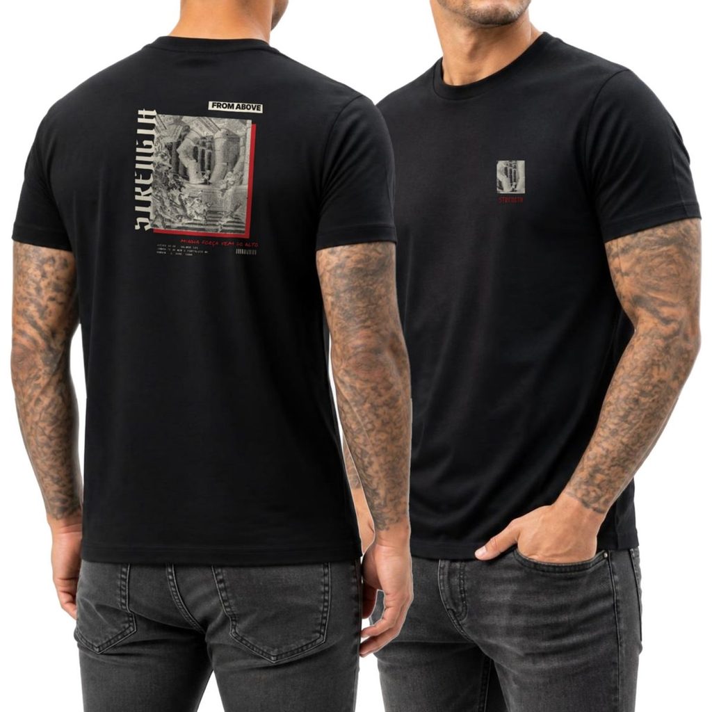 Camiseta Cristã Streetwear Strength From Above Algodão Unissex Masculina Feminina Estampada Costas Presente