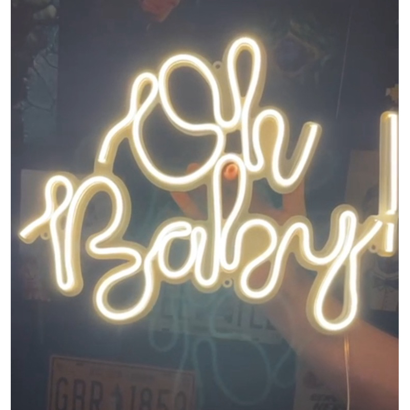 Led Neon Oh Baby Festa  Revelacao Iluminação Decoração Chá de Bebê com fonte Bivol  decoração festa 50x38cm