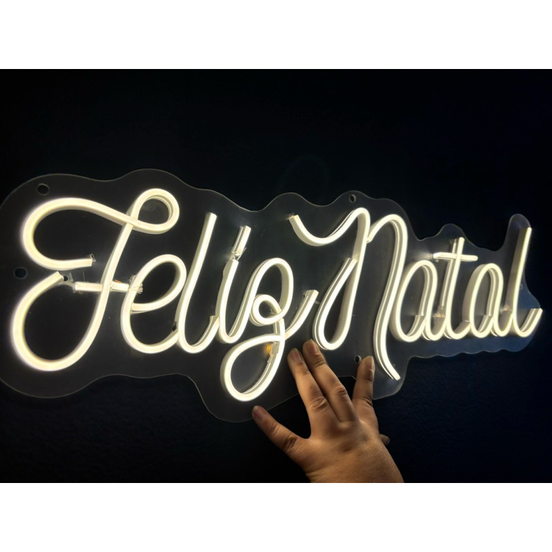Luminária feliz natal neon led 55x20cm com fonte