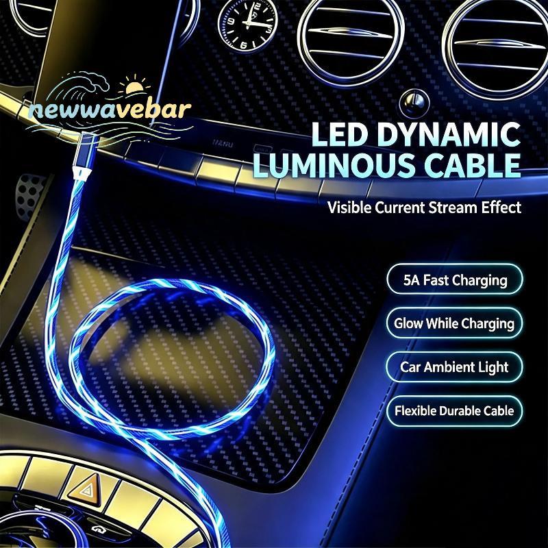 [HENGHOME] LED Flowing Glow USB Cabo De Carregamento Rápido Anti-Quebra Durável Efeito De Luz Brilhante Para Uso Em Viag