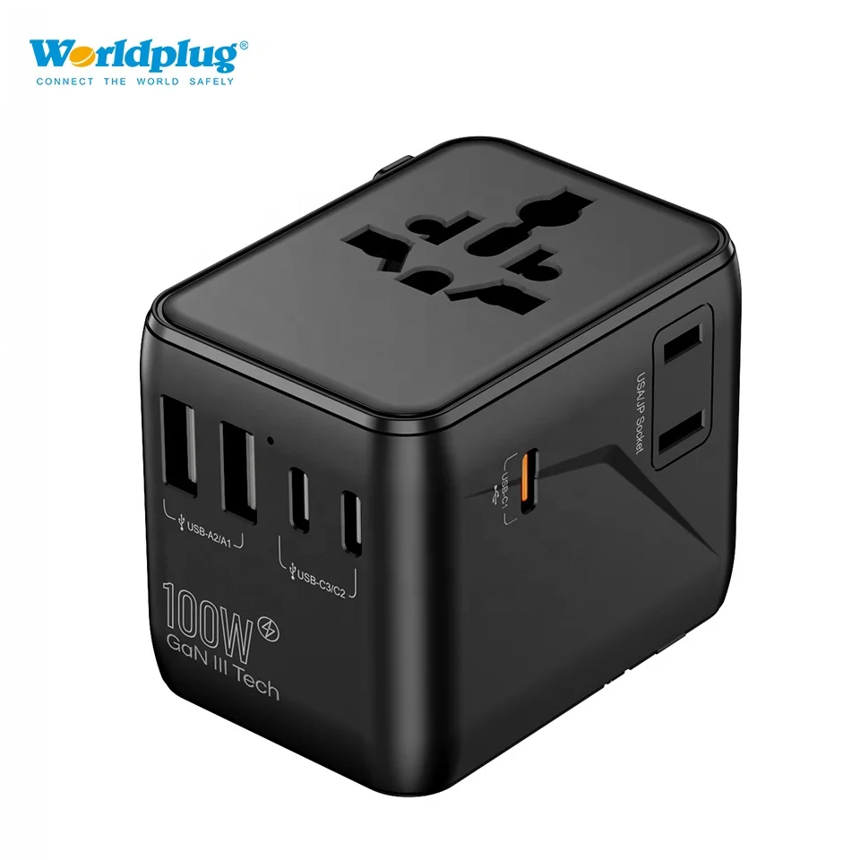 PD 100W GaN Fast Charger Universal Travel Plug Socket International Adaptor Worldwide Plug Adapter