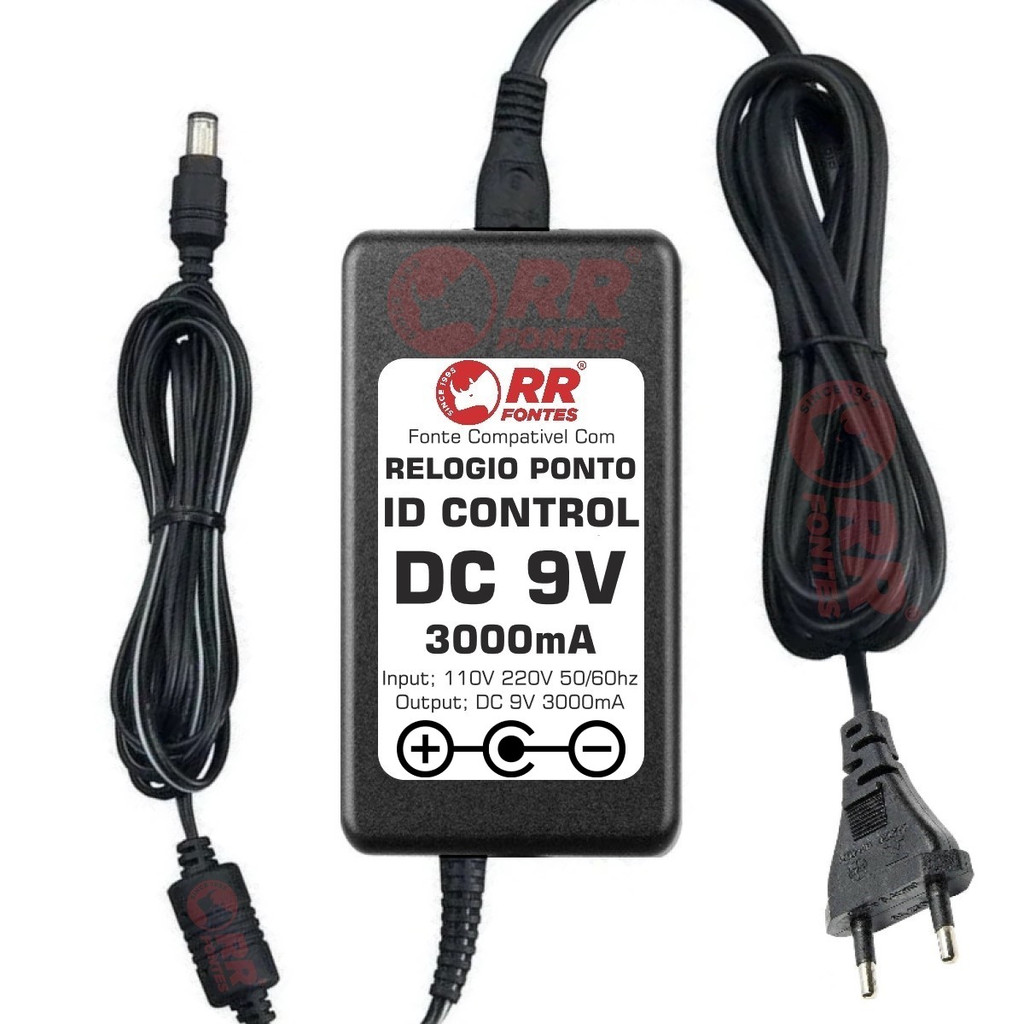 Fonte DC 9V 3A Para Relogio De Ponto Control ID