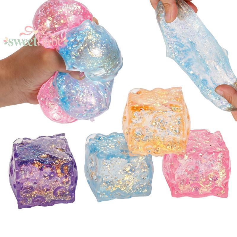 [SWEET] Stress Relief Glitter Squeeze Cube Toys 12 Pcs Soft Stretchy Fidgets Para Crianças Caixa De Tesouro Prêmios Font