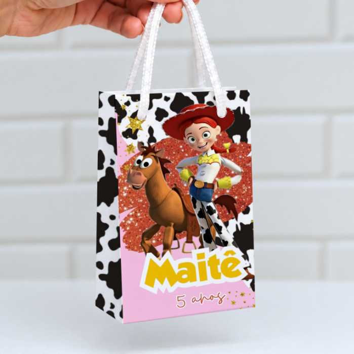 Sacolinha personalizada Toy Story Jessie Rosa PEGUE E MONTE | Personalizados lembrancinhas mimos