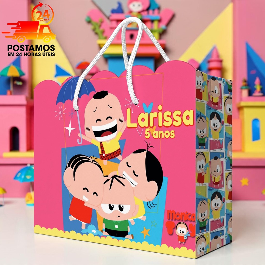 Sacolinha Surpresa Personalizada Mônica Toy (Pegue e Monte) Lembrancinha Festa Infantil Nome e Idade