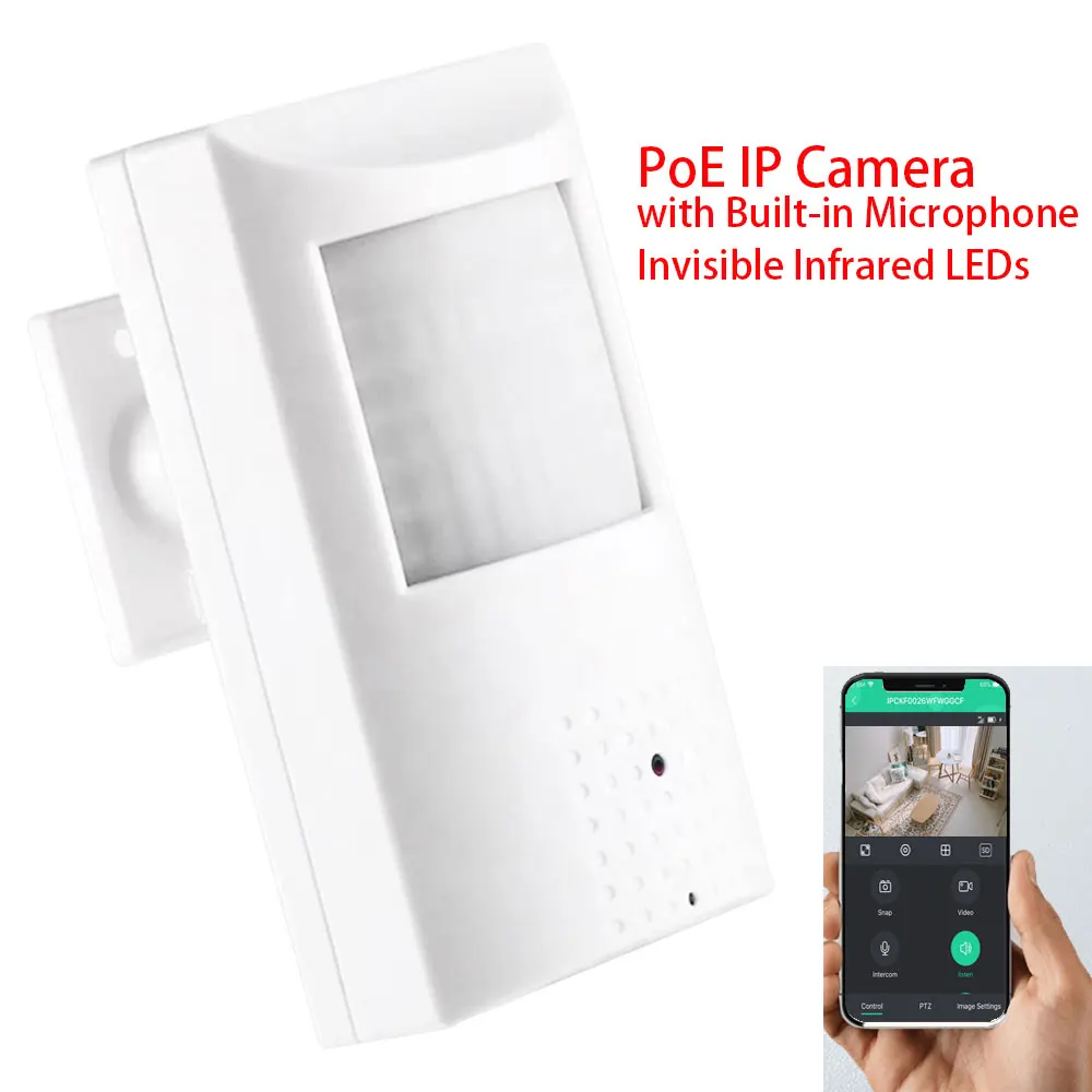 PoE IP Camera Full HD 5MP mini Lens,PIR Camera Box with Built-in Microphone Audio and Invisible Infrared LEDs,for NVR Systems