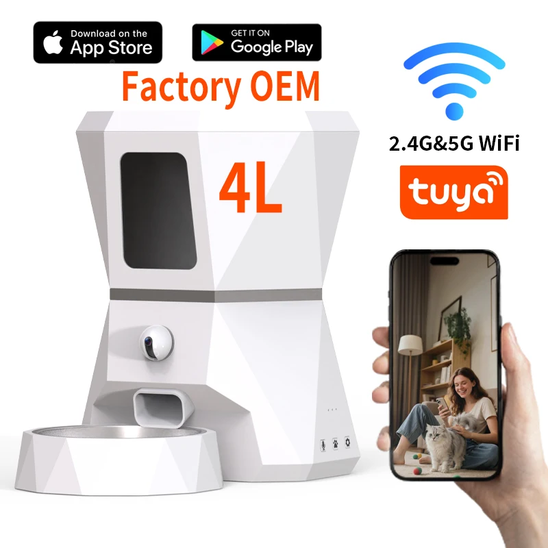 Top-Quality 4L Tuya APP Control WIFI Timed Cat Automatic Food Dispenser Smart Pet Feeder With HD Adjustable Camera