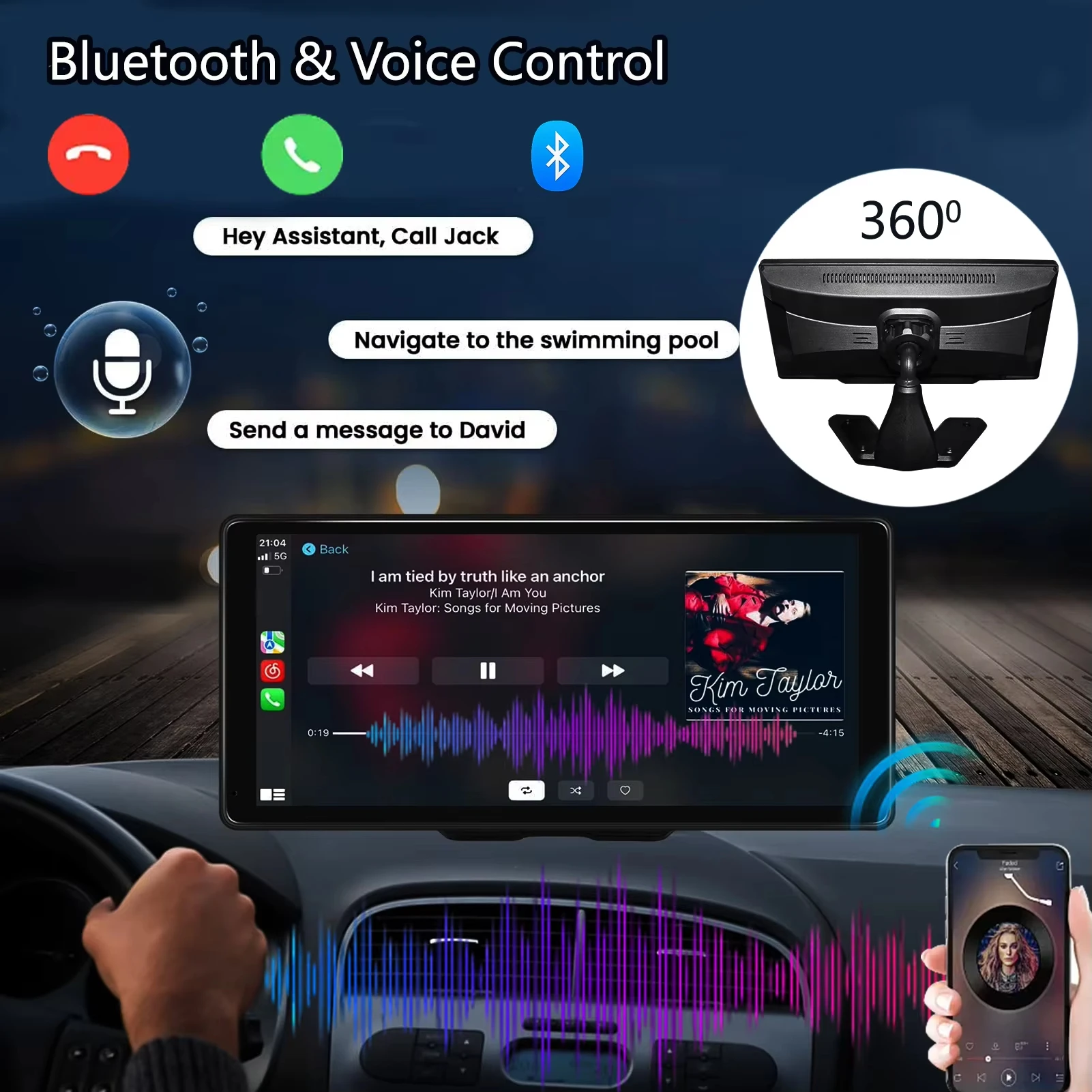 1080P Waterproof Camera Night Vision for Car Truck RV Bus Trailer 10.36 Inch CarPlay Auto Touch Screen DVR with 4CH AHD