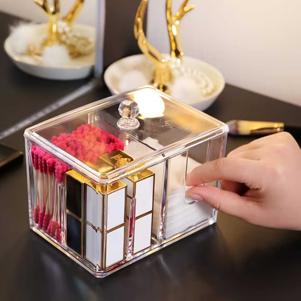 Acrylic Cotton Swab and Cotton Ball Holder Organizer Cosmetic Cotton Swab Organizer Box