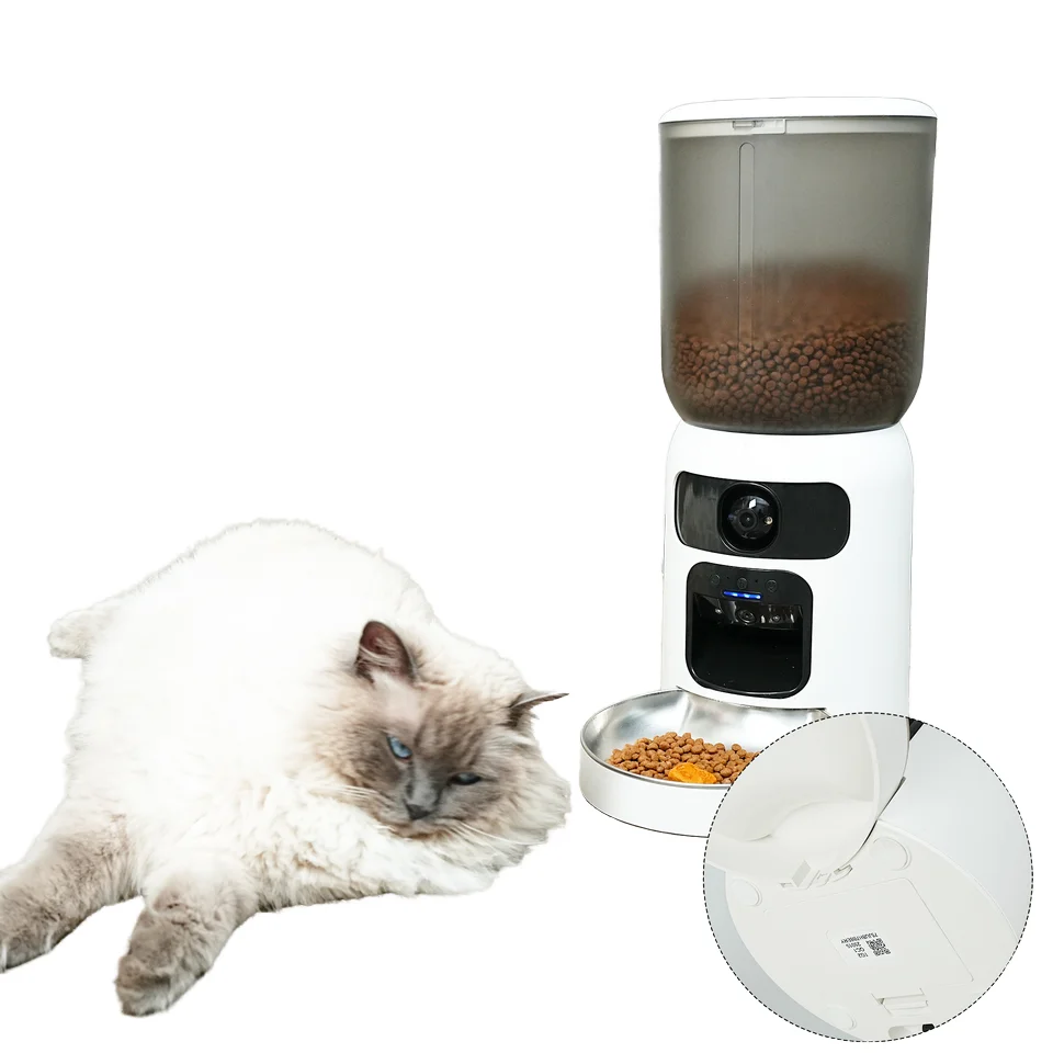 Automatic Cat Bowl Pet Feeder Eco-Friendly Smart Features 5L Food Storage Indoor Use Solid Plastic Stylish App Camera Access