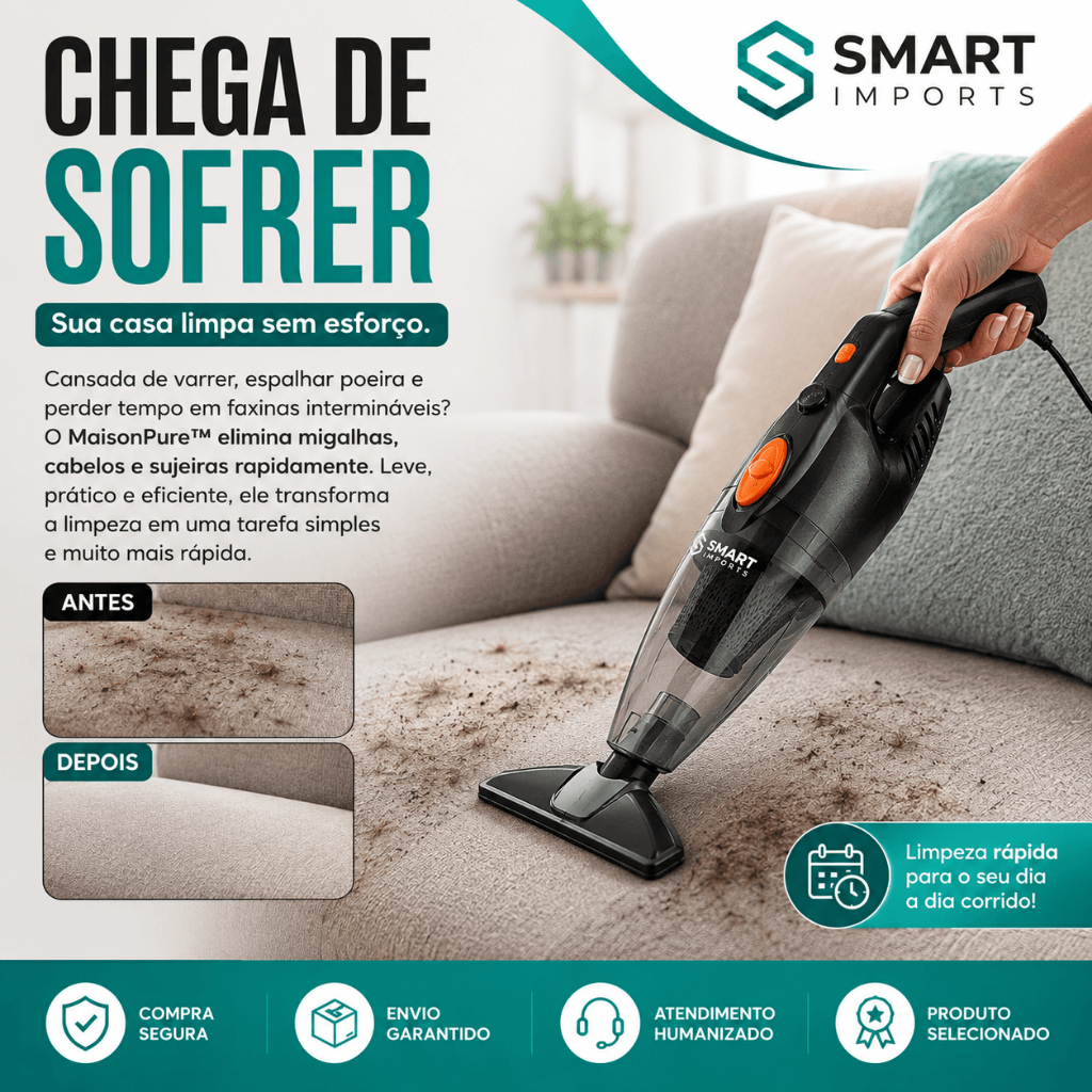 Aspirador de pó portátil 2 em 1 com fio e haste de pressão sucção forte de 16000Pa 127V e 220V