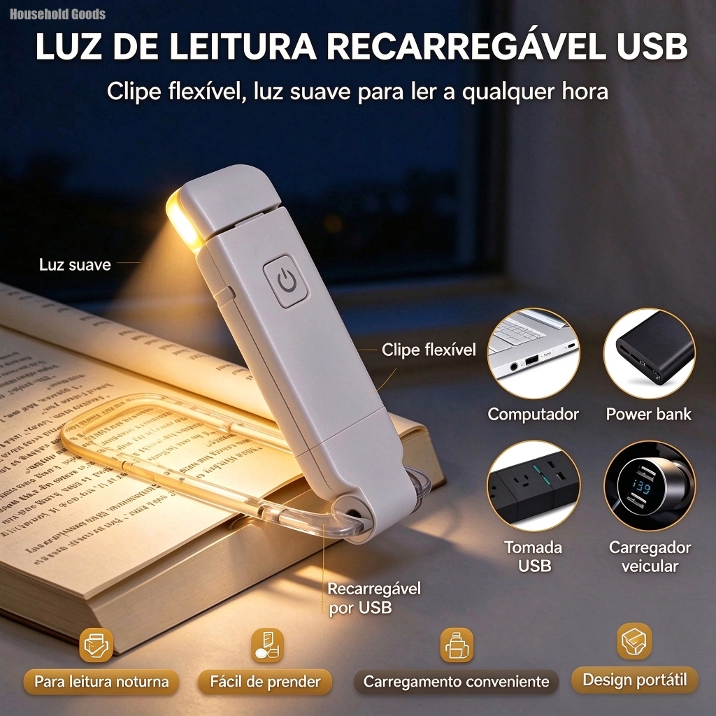 LED Book Reading Light Adjustable Brightness USB Eye Protection Clip Portable Bookmark Light flexible