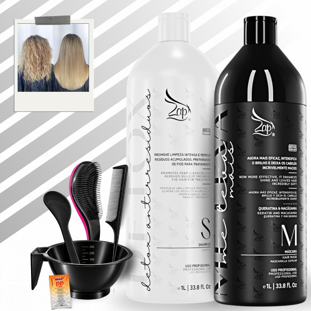 Zap Cosmeticos Escova Alisamento Profissional Me Leva 2X1L Cabelos Lisos Produto de alisar o cabelo