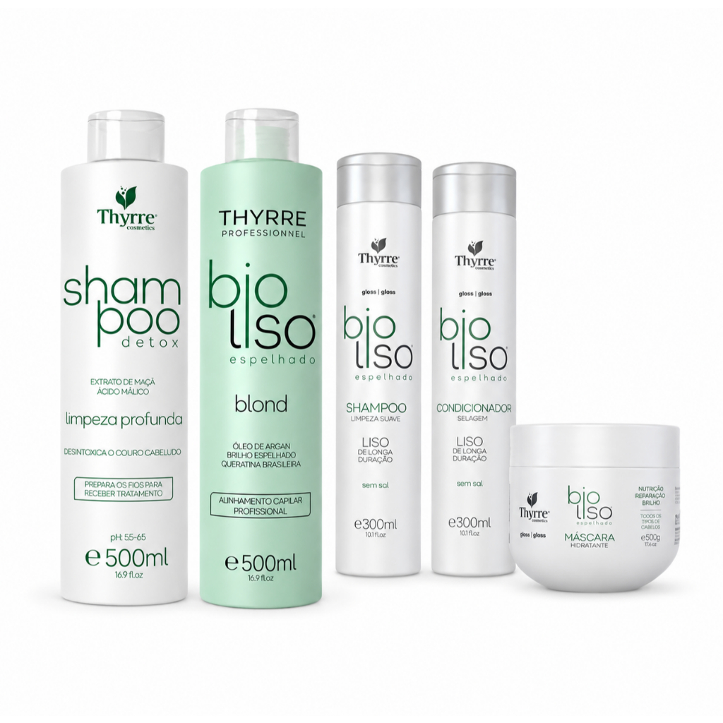 Kit BioLiso 500ml + Kit Home Care Escova Progressiva 0% Formol Semi-Definitiva Thyrre Cosmetics