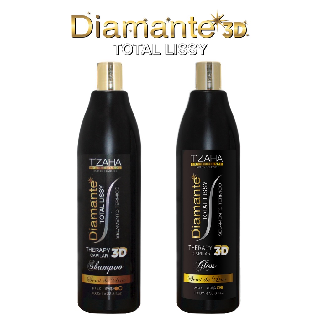 kit escova progressiva diamante 3d tzaha cosméticos profissional 2x1000ml Alisamento e Hidratação Capilar