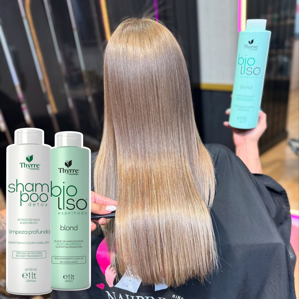 Kit BioLiso Blond Escova Progressiva Sem Formol Semi-Definitiva Selagem Térmica Thyrre Cosmétics