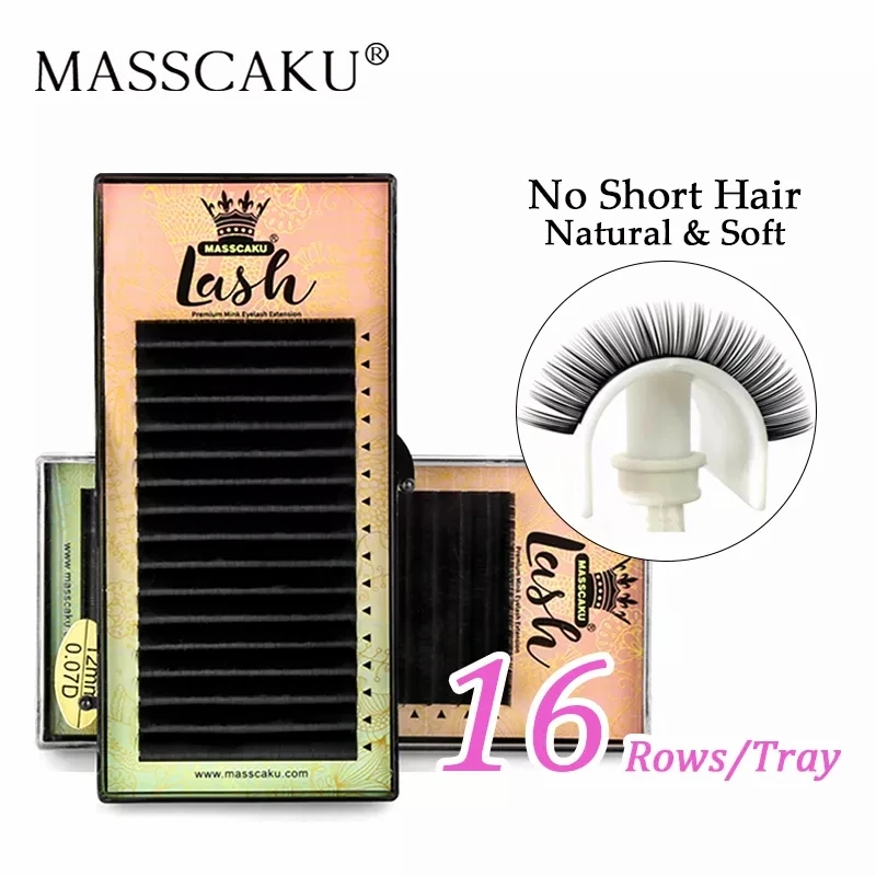 MASSCAKU 16 Rows/case 8~16 mm and Mix Premium Natural Synthetic Mink Individual Eyelash Extension Makeup Cilia Professional