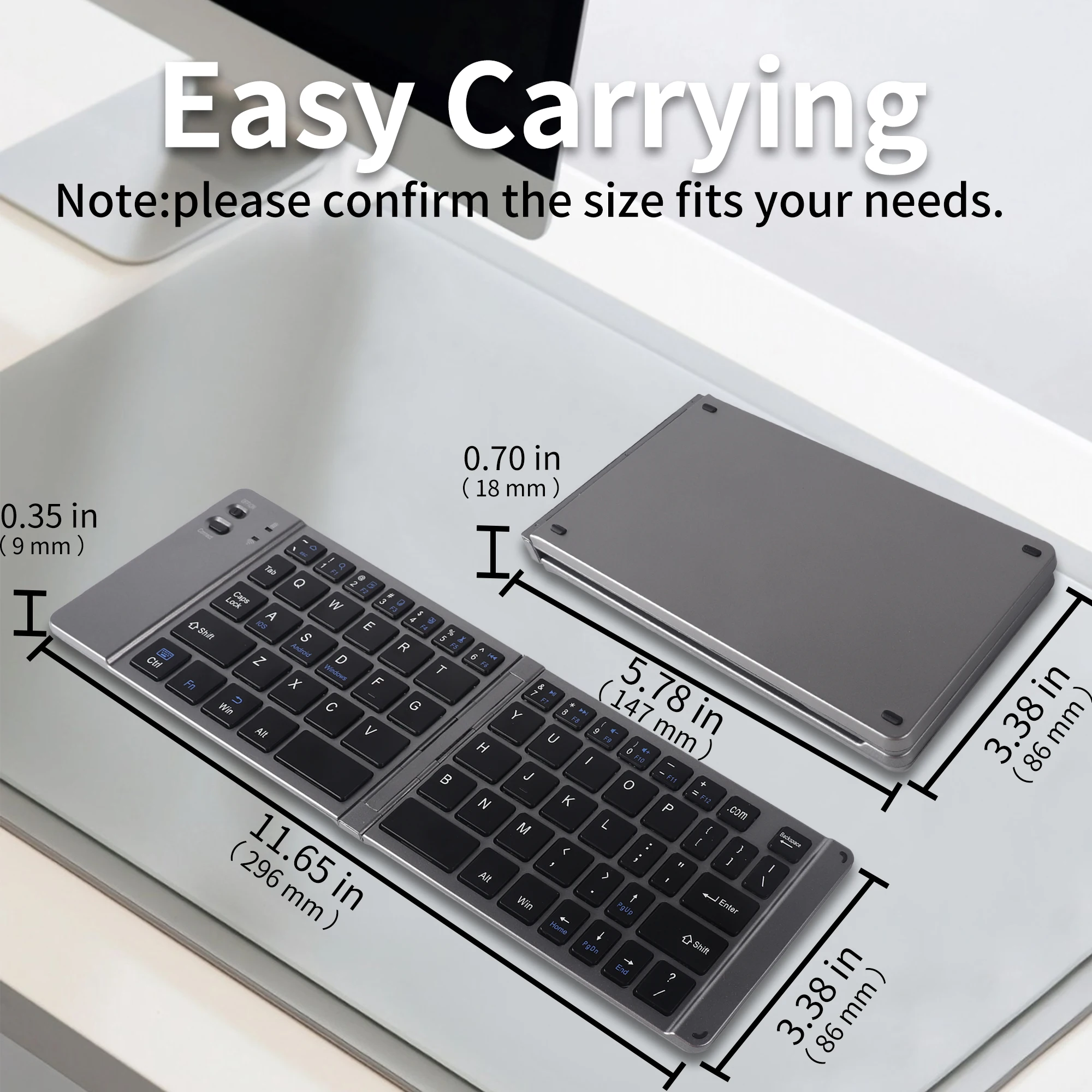2026 New Ultra Thin Foldable Bluetooth Keyboard Type-C Rechargeable Portable Travel Wireless Keyboard  for Phones Tablets Laptop