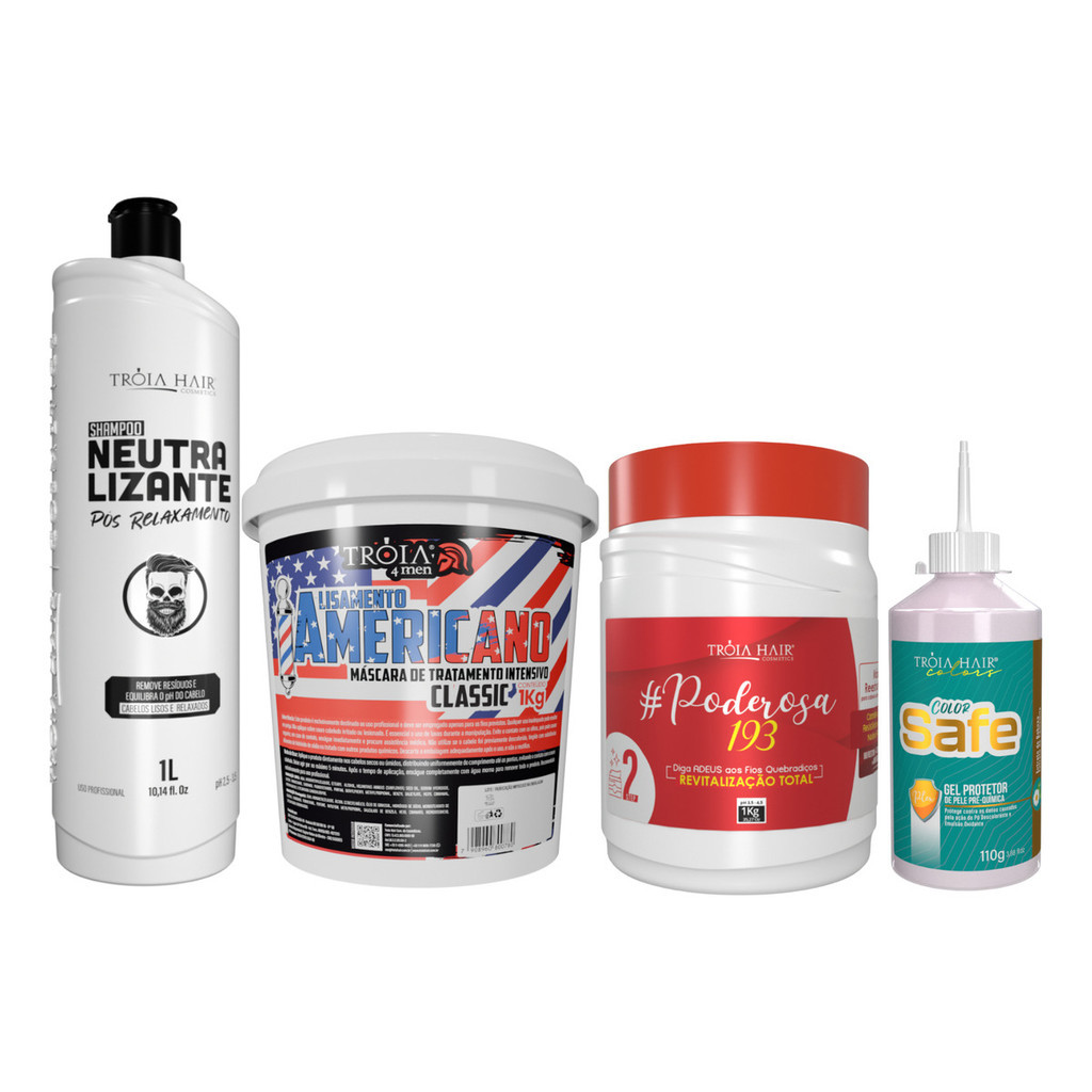 Kit Relaxamento Capilar Classic completo 1kg + Poderosa + color safe Troia Hair