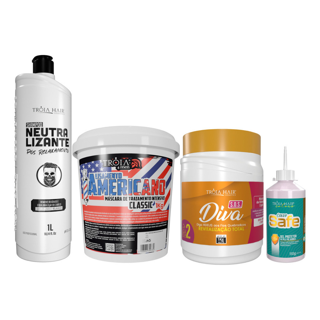 Kit Relaxamento Capilar Classic completo 1kg + Diva + color safe Troia Hair