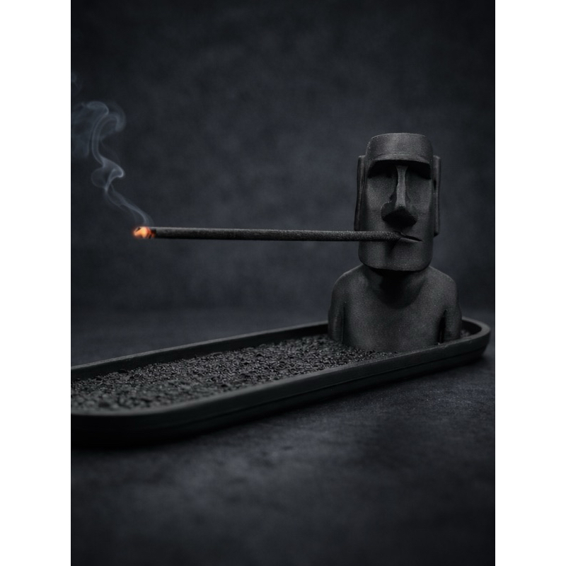 Porta Incenso Moai Decorativo Zen com Bandeja