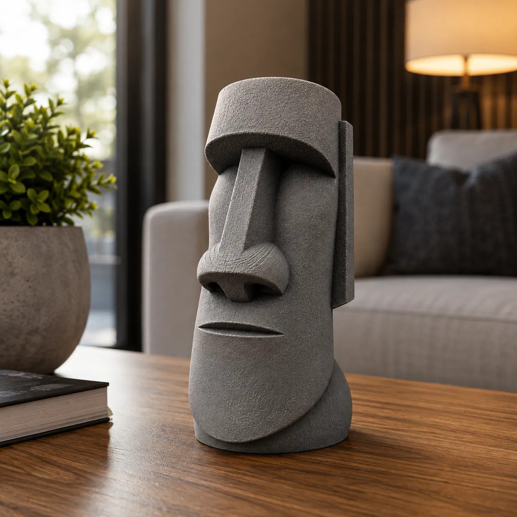 Cabeça Moai Decoração Moderna Para Sala E Escritório Cinza
