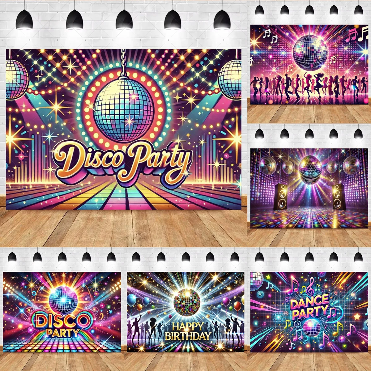 70s 80s 90s Disco Dance Partys Decorations Backdrop Club Retro Neon Ball Stage Banner Birthday Props Photo Background Supplies