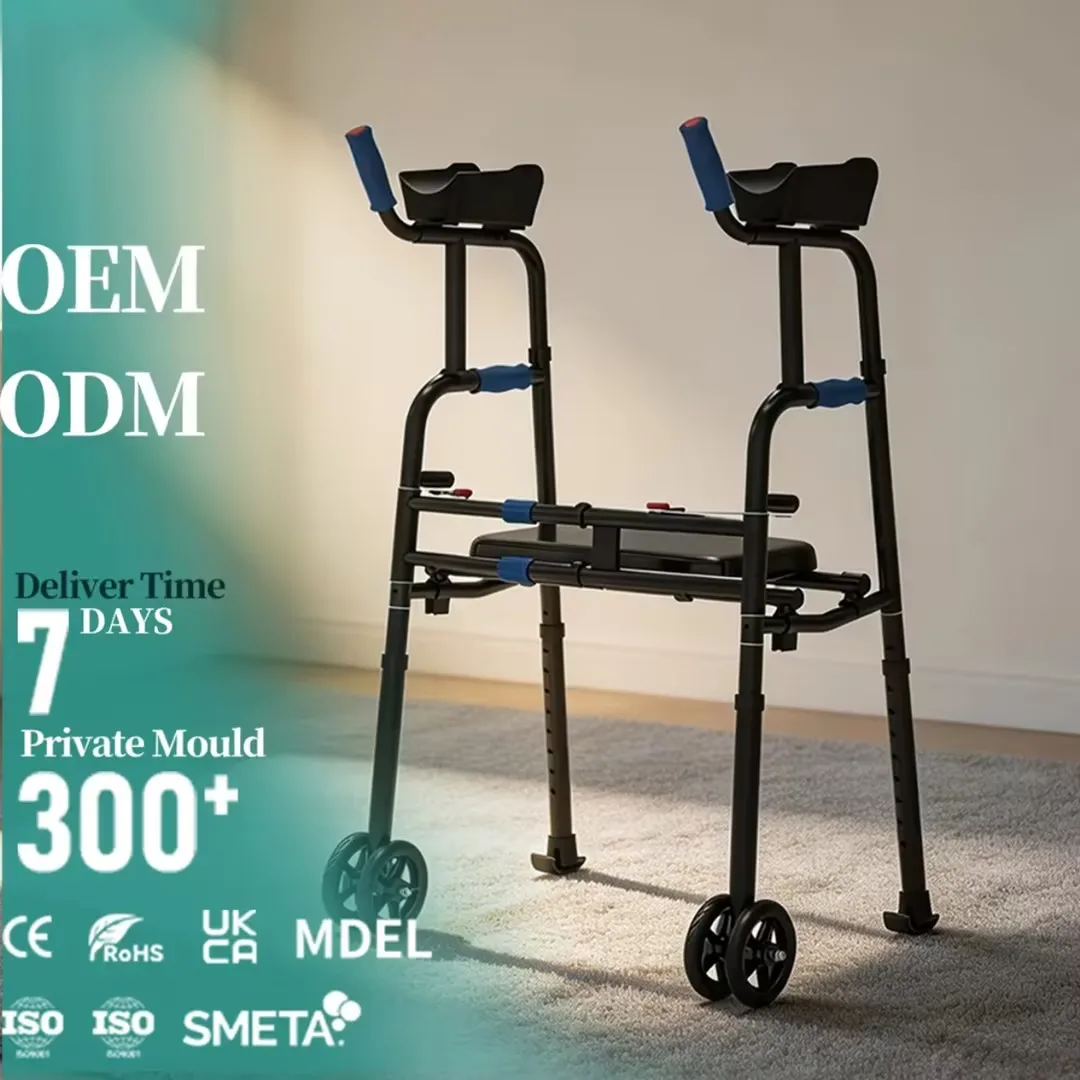 Lightweight Rolling Mobility Support With Seat Hight Adjustable Stable Mobility Support Durable Steel Frame Construction Walker