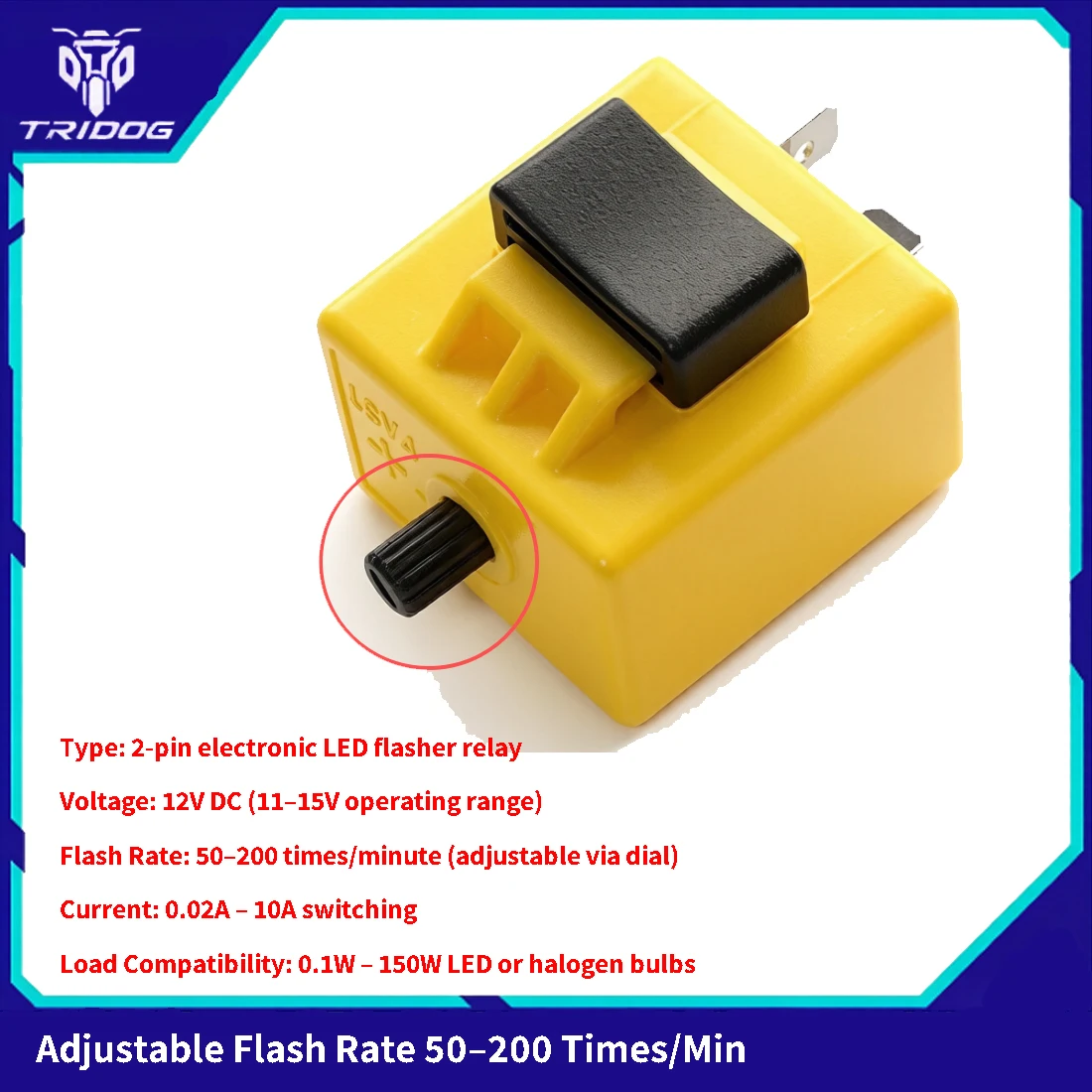 2-Pin 12V Motorcycle LED Flasher Relay Adjustable Frequency 50-200 Flashes/Min Turn Signal Blinker Relay for Honda Yamaha Suzuki
