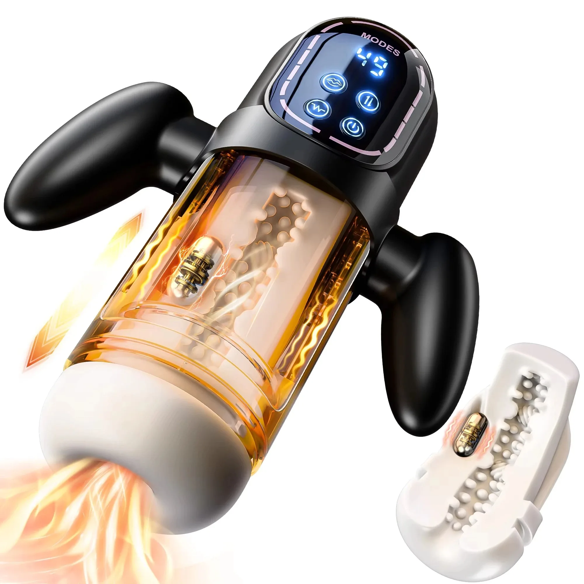 Automatic Thrusting Sucking Male Masturbator with Handle LCD Display Penis Pump Stroker Sex Toy for Men 18+ Blow Job Simulation