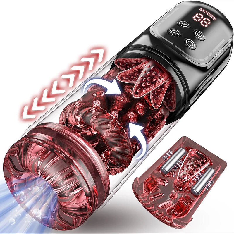 Male Automatic Thrusting Rotation Masturbator Cup Licking Sucking Penis Pump Pocket Pussy Blowjob LED Display Sex Toys for Men