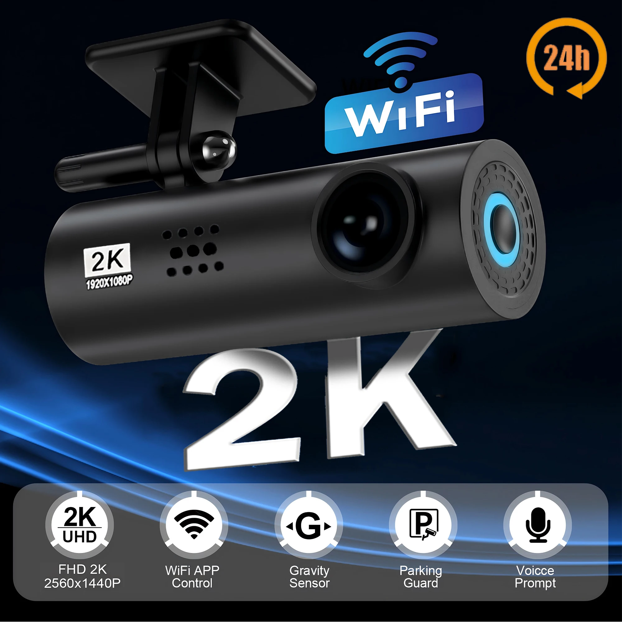 2K Car Dash Cam DVR Recorder Auto Recorder APP Control Black Box With WIFI Voice 24H Parking Monitoring Function Car Accessories