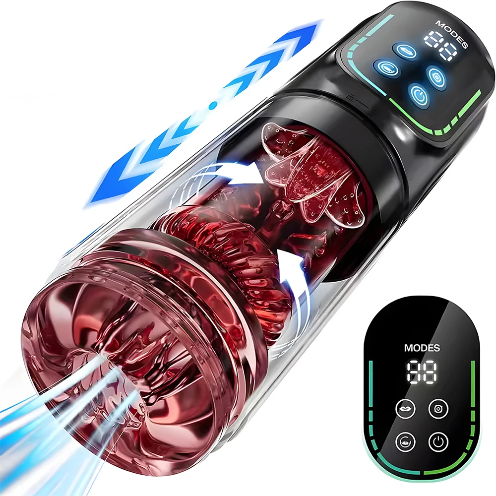 YAFEI 5 IN 1 Automatic Male Masturbator 7 Thrusting Rotation Sucking Licking Modes LED Display Vacuum Penis Pump Sex Toy for Men