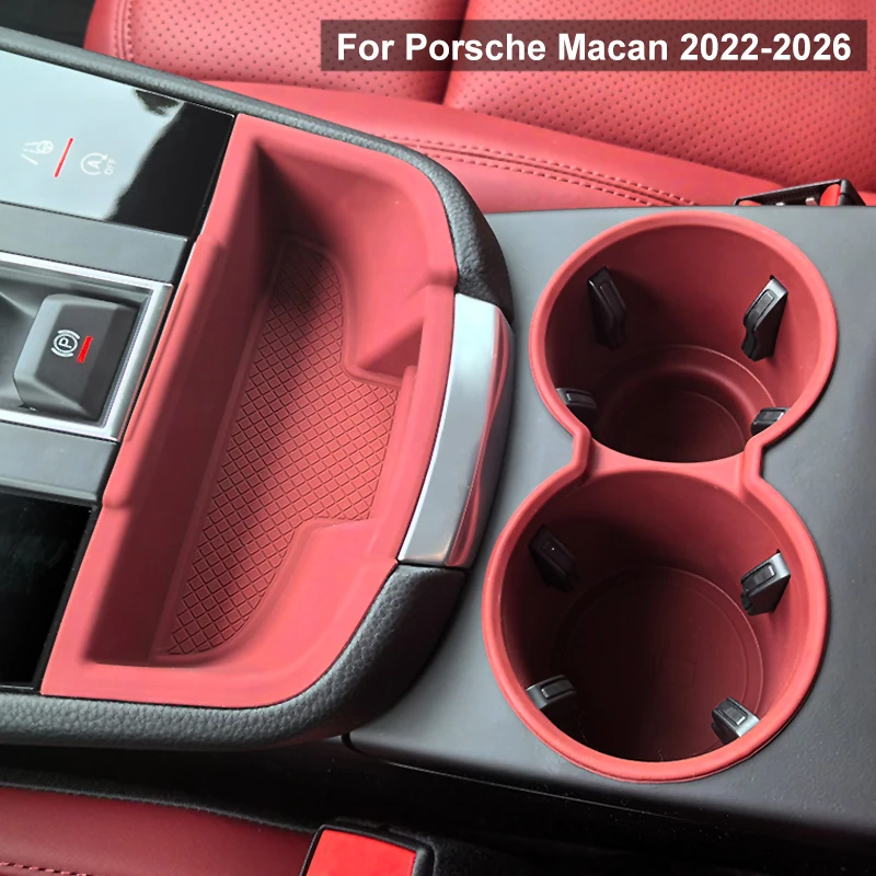 Silicone Car Center Storage Box Cup Holder For Porsche Macan 2022 2023 2024 Soft Waterproof Central Console Organizer Protector