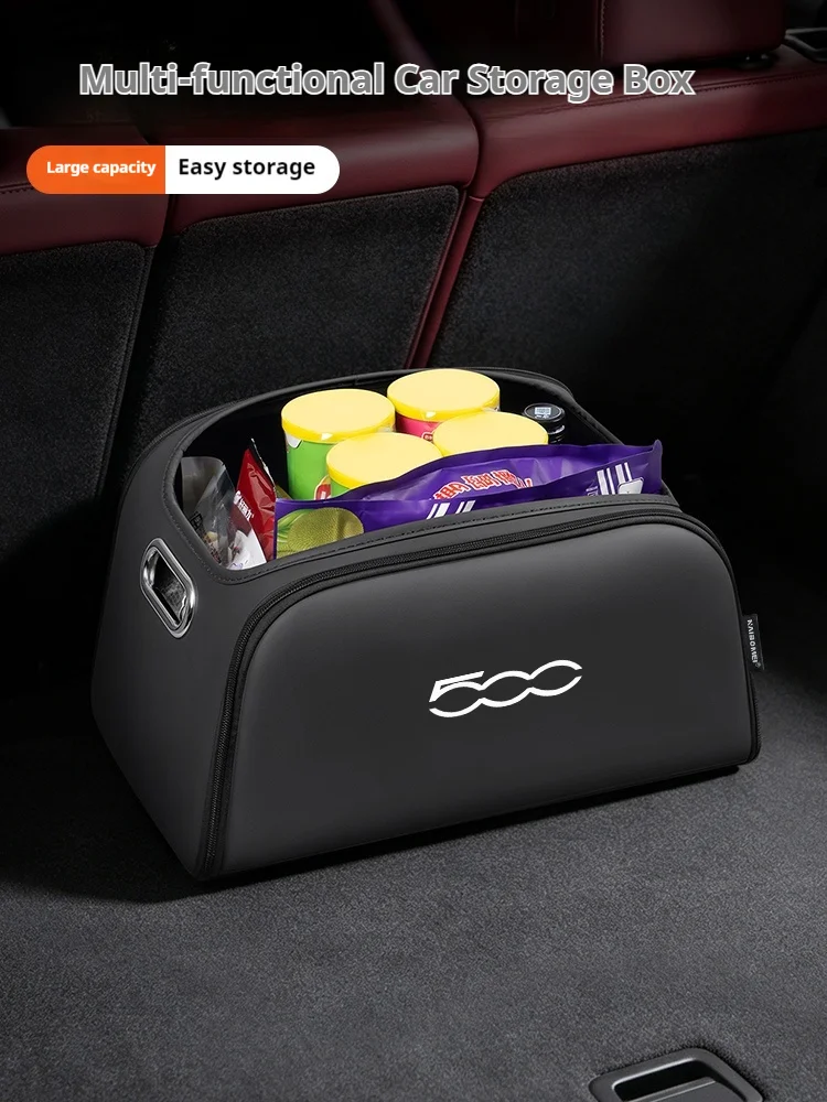 Car Trunk Organizer Box Storage Bag with Built-in Pocket Leather Material Waterproof Anti For Fiat 500 Auto Interior Accessories