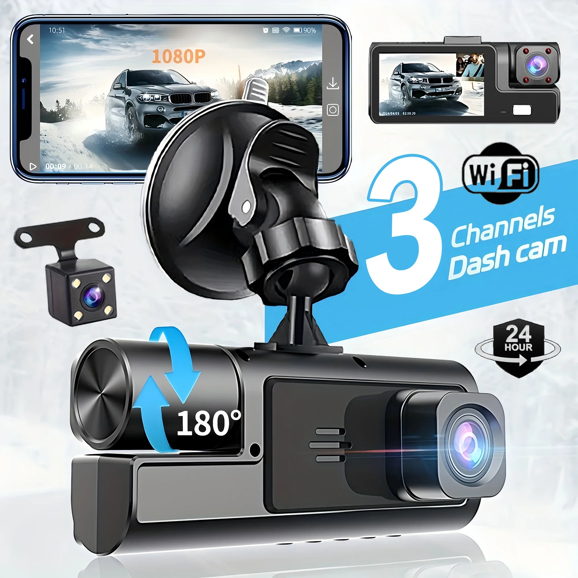 3Camera Dash Cam For Car Camera 1080P Video Recorder WIFI Car DVR Front Rear View Camera Night Vision Black Box Car Accessories