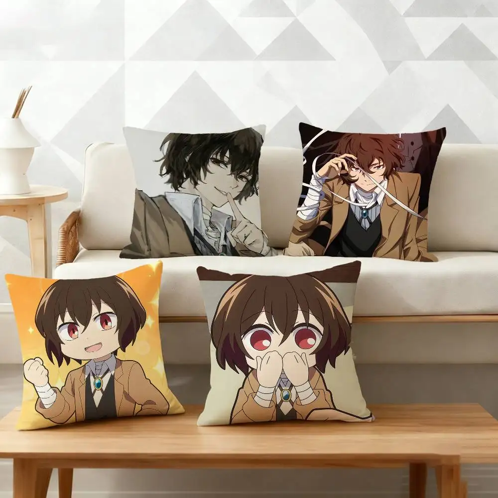 B-Bungo Stray O-Osamu Dazai Pillow Case for Sofa Living Room Home office Decor Protective Cover