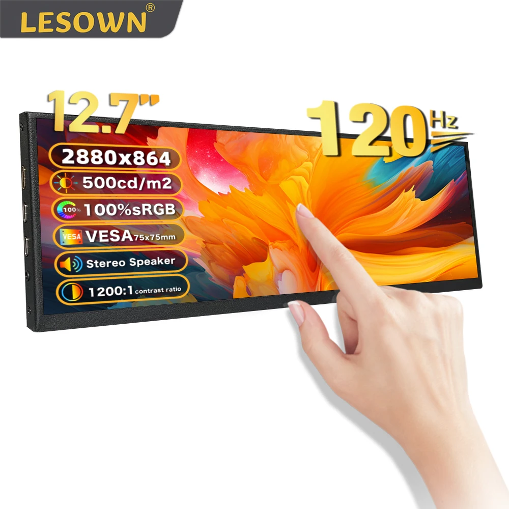 LESOWN Ultrawide Stretched Bar 12.7 inch 2.5K Touch Monitor 120Hz 100%sRGB High Brightness PC Laptop Extender Screen Display