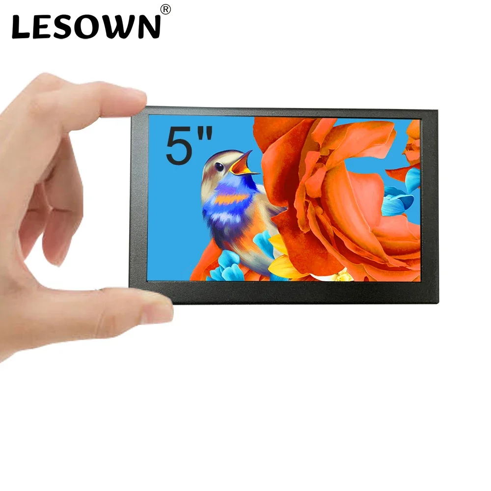 LESOWN 5 Inch Mini Monitor IPS 800x480 Small Portable Capacitive Touch Screen LCD Display Metal Cover for Windows Mac PC