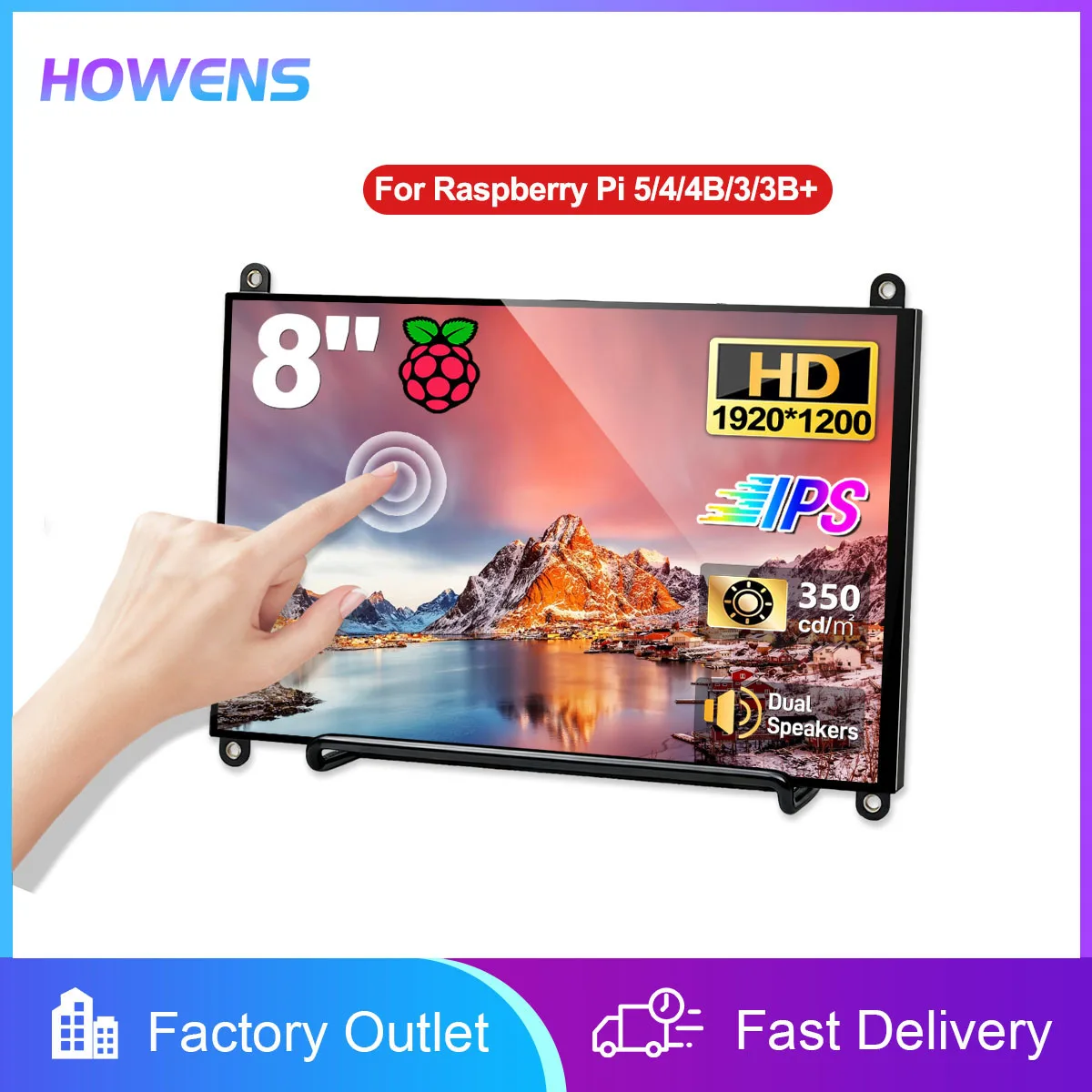 8 inch Raspberry Pi Touch Monitor 1920x1200 External IPS Display Raspberry Pi 5/4/3/2/B/B+ Jetson Nano HDMI PC Secondary Screen