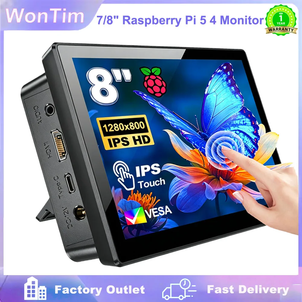 Raspberry Pi 5 4 7/8 Inch Touch Screen IPS 1280x800 HD LCD HDMI- Display for RPI 4B 3B+ 3B PC Secondary Screen Portable Monitor