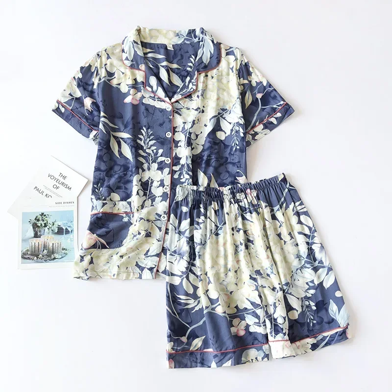 Summer New Ladies 100%viscose Pajama Set Short-sleeved Shorts Thin Section Home Service Loose Large Size Two Piece Set Plus Size