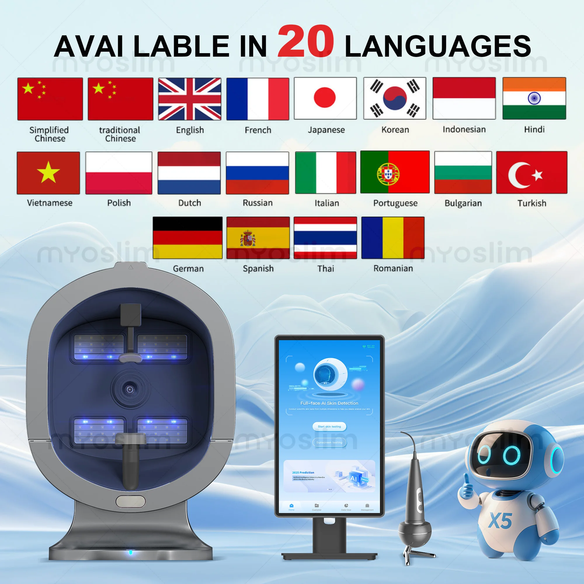 21.5 Inch X5 Facial Skin Analyzer Machine 3D AI Scalp Analyser Multi-Language AI Facial Skin Analysis Scanner for Beauty Care