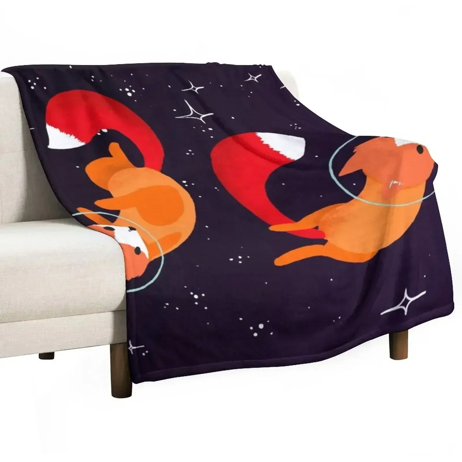 Space Foxes Throw Blanket Designers Personalized Gift Soft Beach funny gift Quilt Blankets