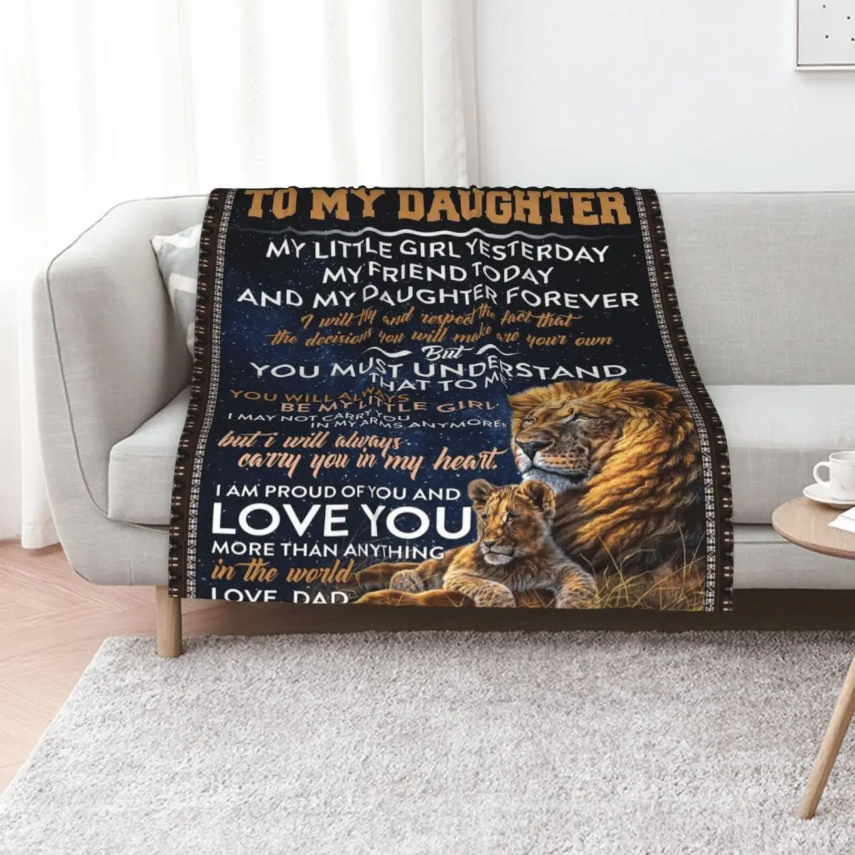 to my daughter from dad - Lion dad to daughter Throw Blanket Soft Plush Plaid Custom Designers warm winter Plaid Warm Blankets