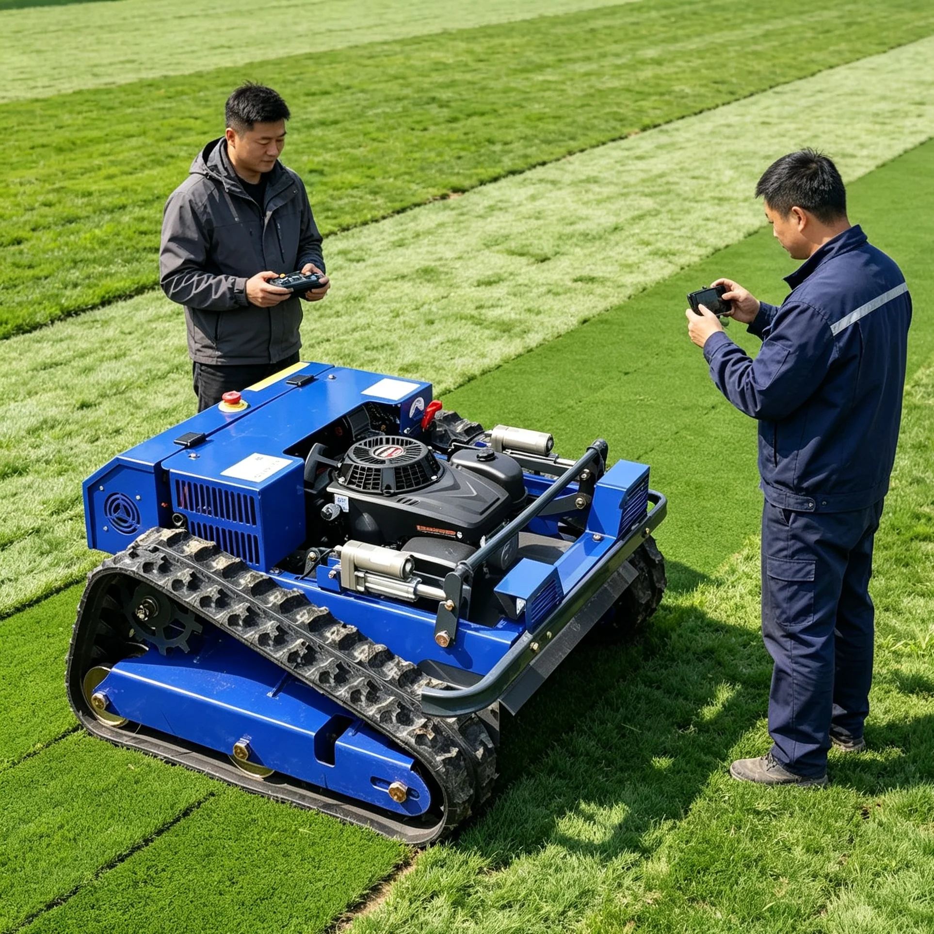 Customized wireless four stroke lawn mower robot, GPS memory route function for long‑distance park greenbelt trimming